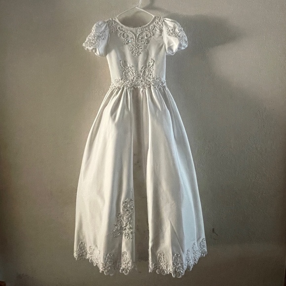 MARYS BRIDAL Vintage Communion or flower girl dress formal beading lace SZ 8 - Picture 1 of 9